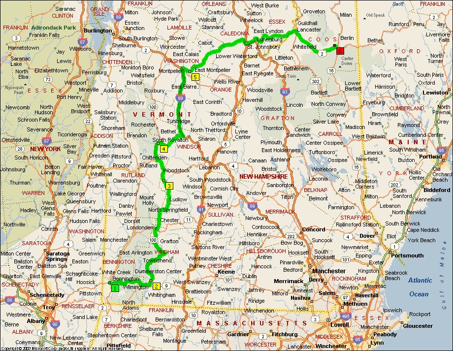 Route 100 Vermont Map Bennington, Vt To Moose Brook State Park, Nh
